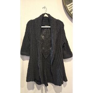 BCBG Max Azria Women's Black 3/4 Sleeve Open Front Crochet Knit  Cardigan S